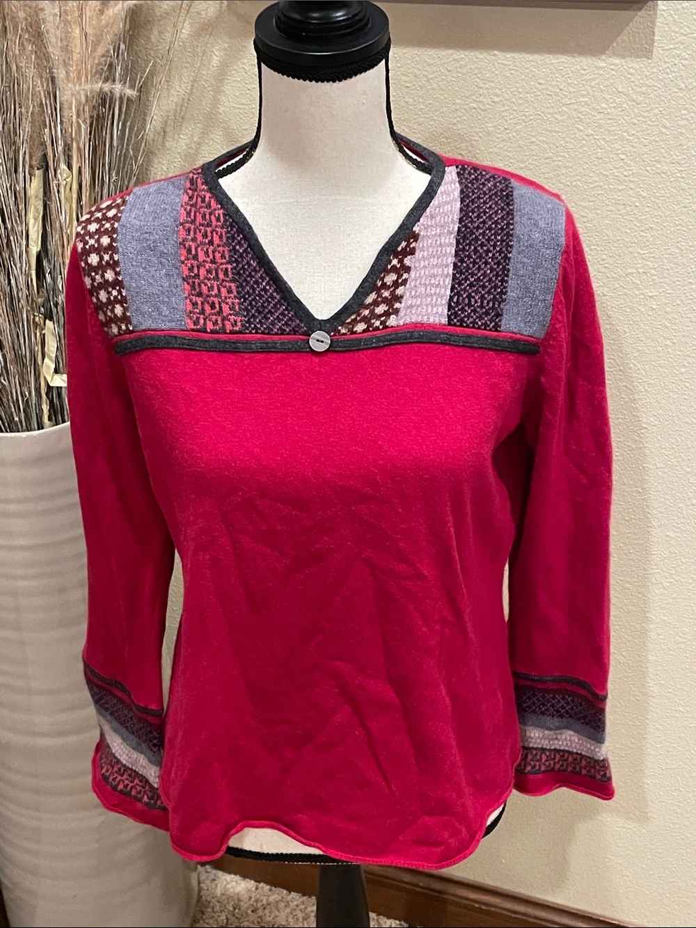 Y2K J. Jill Fair Isle Patchwork Sweater Angora Rabbit Hair Wool Cashmere M